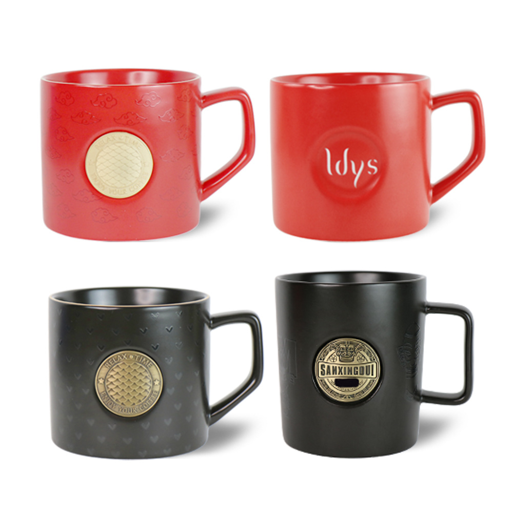 Custom Laser Engraving Logo Matte Black Cup And Red Small Coffee Cups