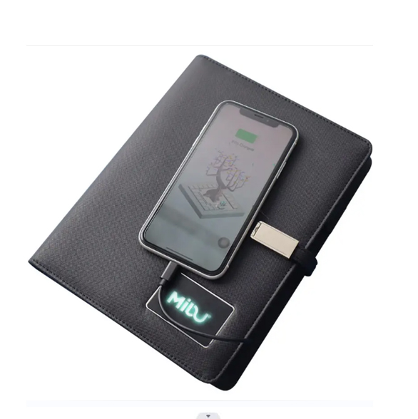 8000mah 16g usb a5 leather multifunctional powerbank with wireless charging notebook